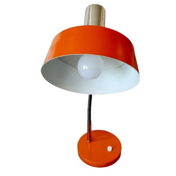 Vintage 70s Desk‎ Lamp Orange Metal Gooseneck Retro Mid Century MCM Germany - Picture 3 of 12